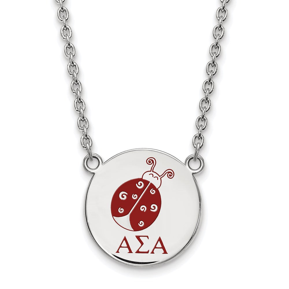 Sterling Silver Rhodium Plated Logoart Alpha Sigma Sorority Symbol Large Color Enamel Pendant 18 Inch Necklace