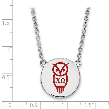 Sterling Silver Rhodium Plated Logoart Chi Omega Sorority Symbol Large Color Enamel Pendant 18 Inch Necklace