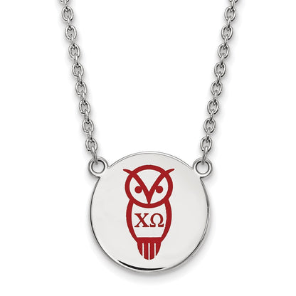 Sterling Silver Rhodium Plated Logoart Chi Omega Sorority Symbol Large Color Enamel Pendant 18 Inch Necklace