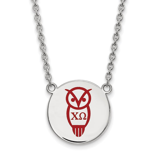 Sterling Silver Rhodium Plated Logoart Chi Omega Sorority Symbol Large Color Enamel Pendant 18 Inch Necklace