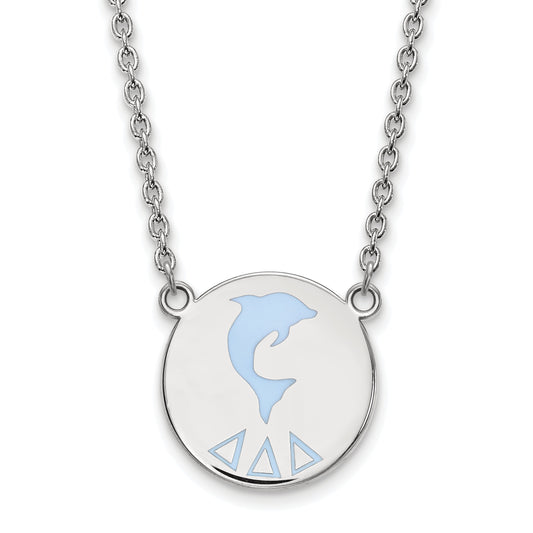 Sterling Silver Rhodium Plated Logoart Delta Sorority Symbol Large Color Enamel Pendant 18 Inch Necklace
