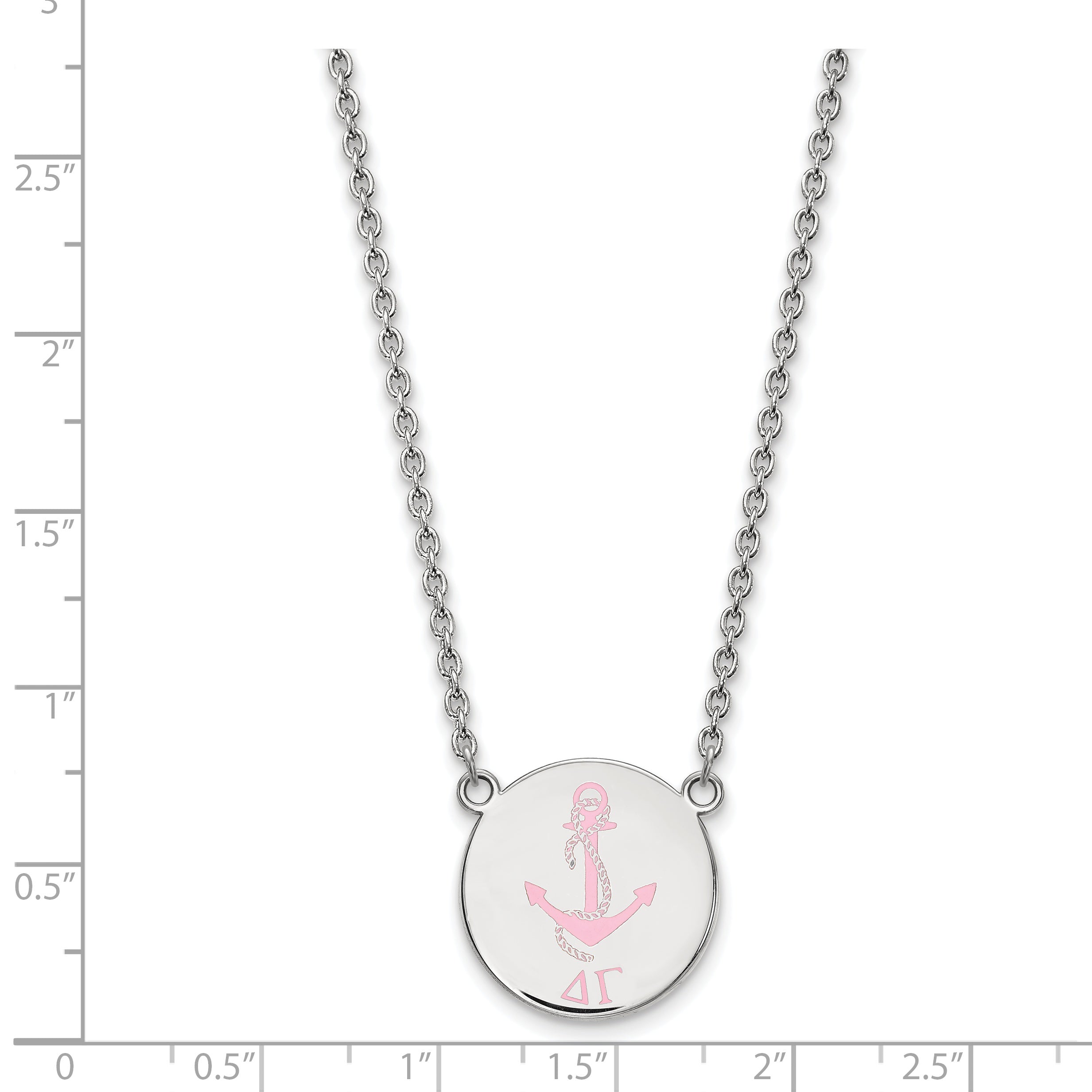 Sterling Silver Rhodium Plated Logoart Delta Gamma Sorority Symbol Large Color Enamel Pendant 18 Inch Necklace