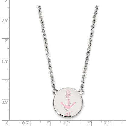 Sterling Silver Rhodium Plated Logoart Delta Gamma Sorority Symbol Large Color Enamel Pendant 18 Inch Necklace