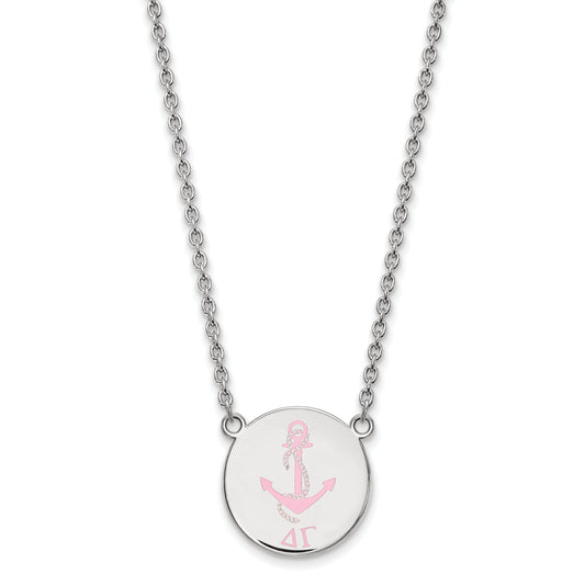 Sterling Silver Rhodium Plated Logoart Delta Gamma Sorority Symbol Large Color Enamel Pendant 18 Inch Necklace