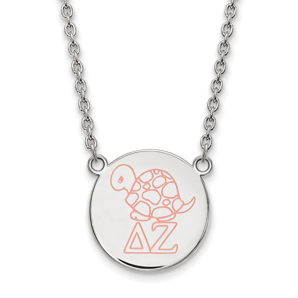 Sterling Silver Rhodium Plated Logoart Delta Zeta Sorority Symbol Large Color Enamel Pendant 18 Inch Necklace