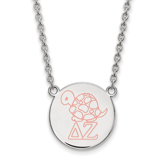 Sterling Silver Rhodium Plated Logoart Delta Zeta Sorority Symbol Large Color Enamel Pendant 18 Inch Necklace