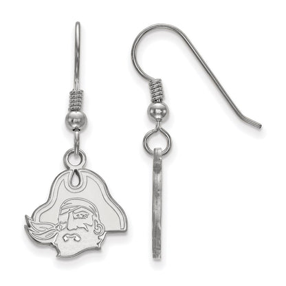 Sterling Silver Rhodium Plated Logoart East Carolina University Pirate Small Dangle Wire Earrings