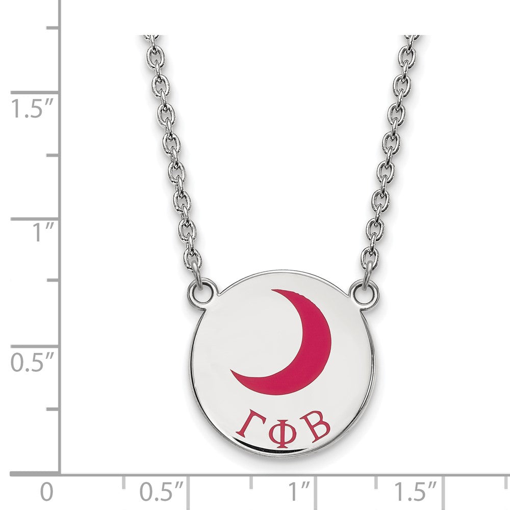 Sterling Silver Rhodium Plated Logoart Gamma Phi Beta Sorority Symbol Large Color Enamel Pendant 18 Inch Necklace