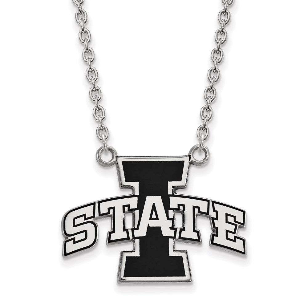 Sterling Silver Rhodium Plated Logoart Iowa State University Large Enameled Pendant 18 Inch Necklace