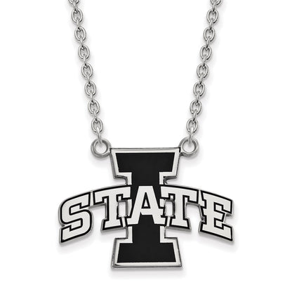 Sterling Silver Rhodium Plated Logoart Iowa State University Large Enameled Pendant 18 Inch Necklace