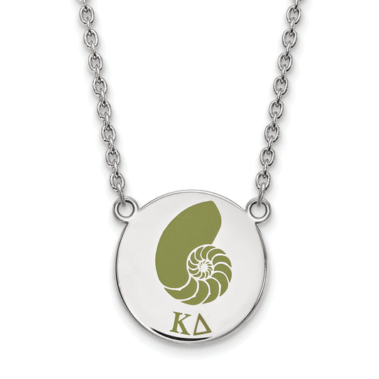 Sterling Silver Rhodium Plated Logoart Kappa Delta Sorority Symbol Large Color Enamel Pendant 18 Inch Necklace