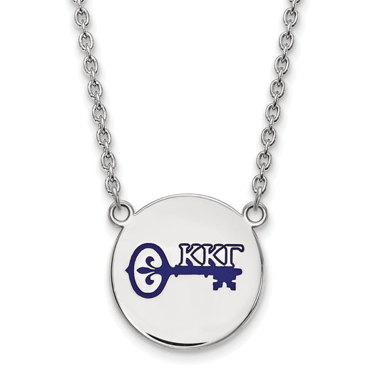 Sterling Silver Rhodium Plated Logoart Kappa Gamma Sorority Symbol Large Color Enamel Pendant 18 Inch Necklace
