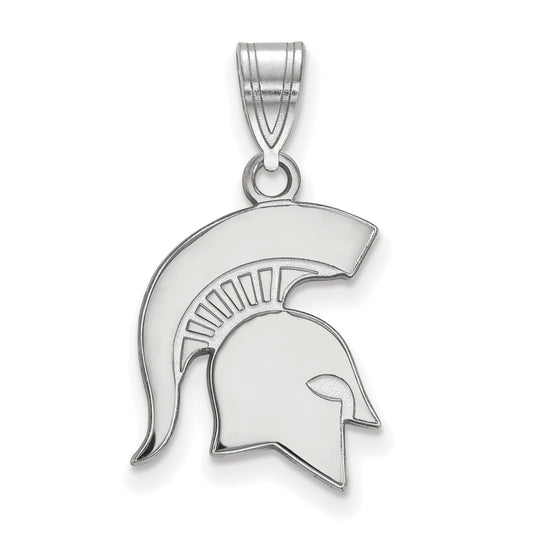 Sterling Silver Rhodium Plated Logoart Michigan State University Spartan Medium Pendant