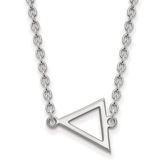 Sterling Silver Rhodium Plated Logoart Miami University Ohio Small Triangle Pendant 18 Inch Necklace