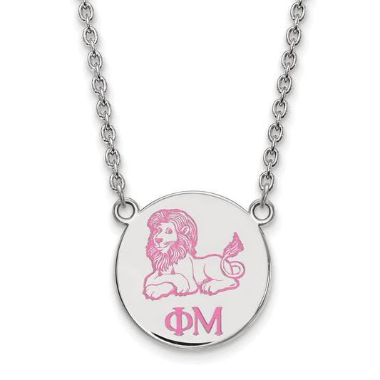 Sterling Silver Rhodium Plated Logoart Phi Mu Sorority Symbol Small Color Enamel Pendant 18 Inch Necklace