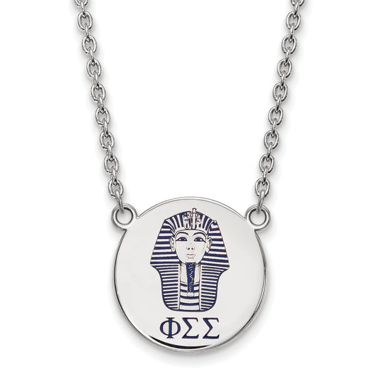 Sterling Silver Rhodium Plated Logoart Phi Sigma Sorority Symbol Large Color Enamel Pendant 18 Inch Necklace