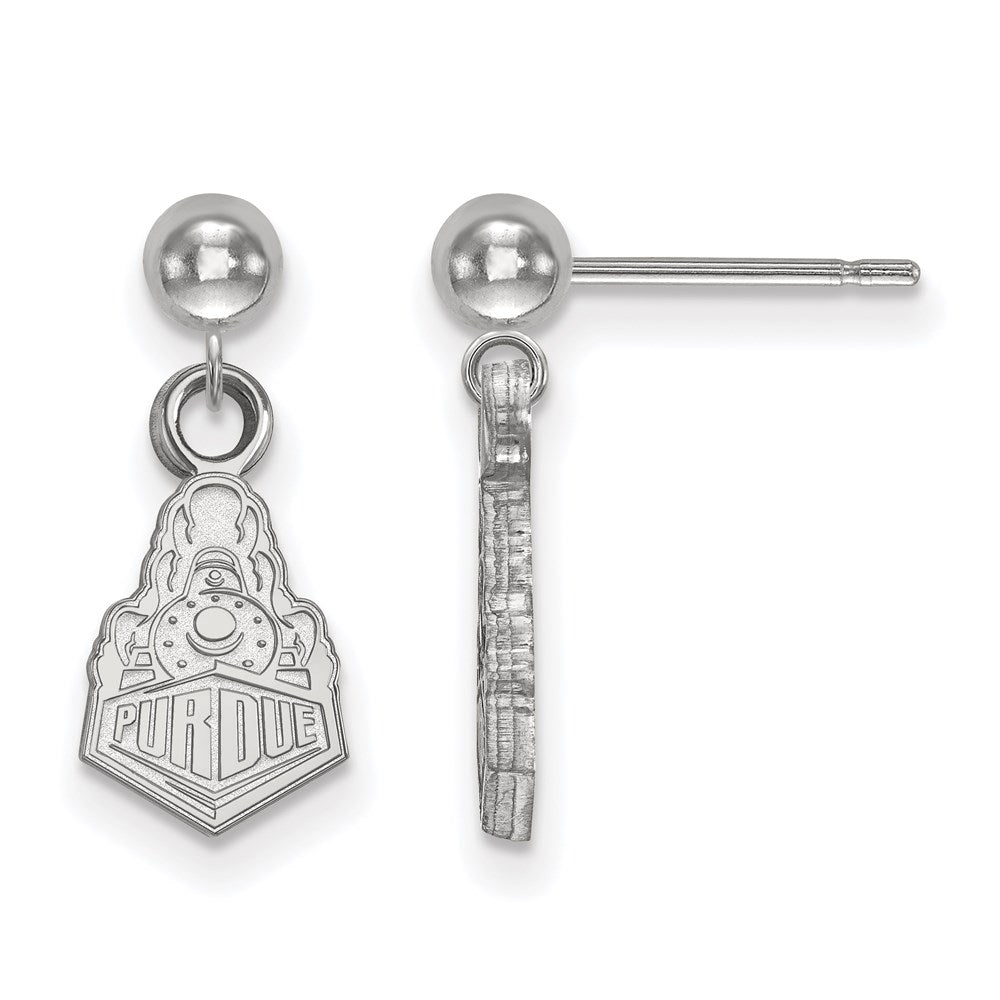 14K White Gold Logoart Purdue University Boilermakers Train Logo Dangle Ball Post Earrings