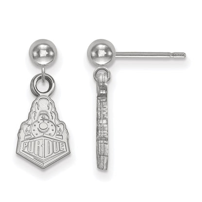 14K White Gold Logoart Purdue University Boilermakers Train Logo Dangle Ball Post Earrings