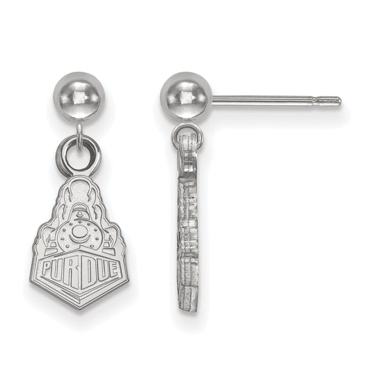 Sterling Silver Rhodium Plated Logoart Purdue University Boilermakers Train Logo Dangle Ball Post Earrings