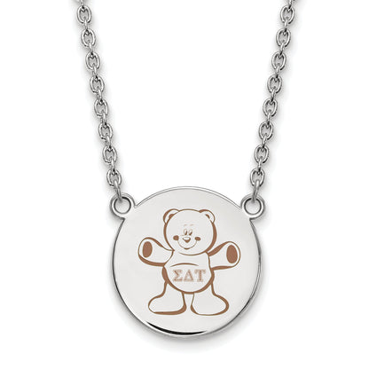 Sterling Silver Rhodium Plated Logoart Sigma Delta Tau Sorority Symbol Large Color Enamel Pendant 18 Inch Necklace
