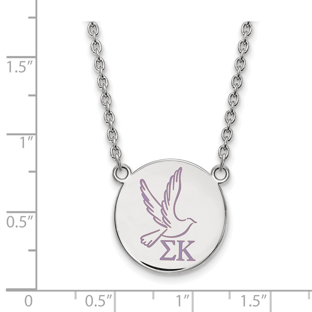 Sterling Silver Rhodium Plated Logoart Sigma Kappa Sorority Symbol Large Color Enamel Pendant 18 Inch Necklace