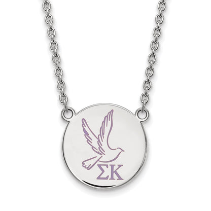 Sterling Silver Rhodium Plated Logoart Sigma Kappa Sorority Symbol Large Color Enamel Pendant 18 Inch Necklace