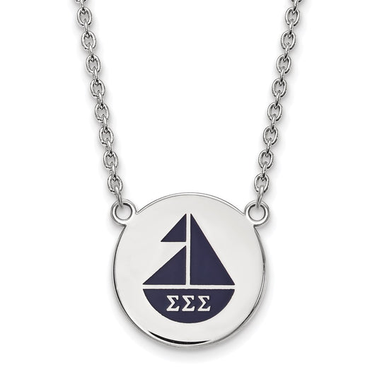 Sterling Silver Rhodium Plated Logoart Sigma Sorority Symbol Large Color Enamel Pendant 18 Inch Necklace