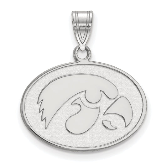 Sterling Silver Rhodium Plated Logoart University Of Iowa Hawk Medium Oval Pendant