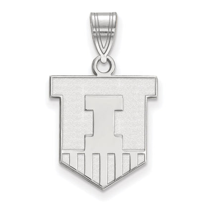 Sterling Silver Rhodium Plated Logoart University Of Illinois Victory Badge Medium Pendant