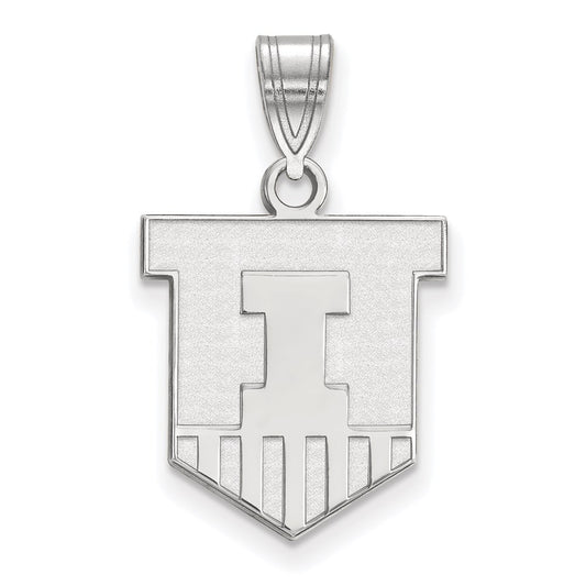 Sterling Silver Rhodium Plated Logoart University Of Illinois Victory Badge Medium Pendant
