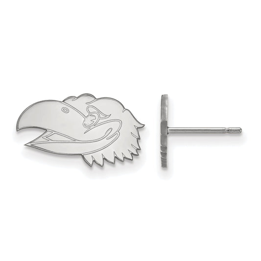 Sterling Silver Rhodium Plated Logoart University Of Kansas Jayhawk Extra Small Post Earrings
