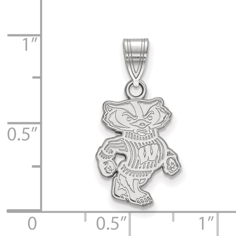 Sterling Silver Rhodium Plated Logoart University Of Wisconsin Badger Medium Pendant