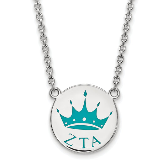 Sterling Silver Rhodium Plated Logoart Zeta Tau Alpha Sorority Symbol Small Color Enamel Pendant 18 Inch Necklace