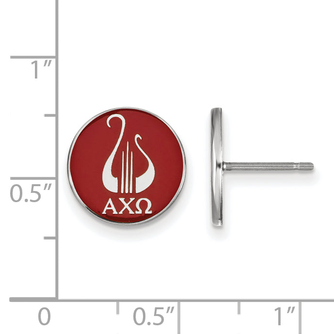 Sterling Silver Rhodium Plated Logoart Alpha Chi Omega Sorority Symbol Color Enamel Post Earrings