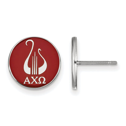 Sterling Silver Rhodium Plated Logoart Alpha Chi Omega Sorority Symbol Color Enamel Post Earrings