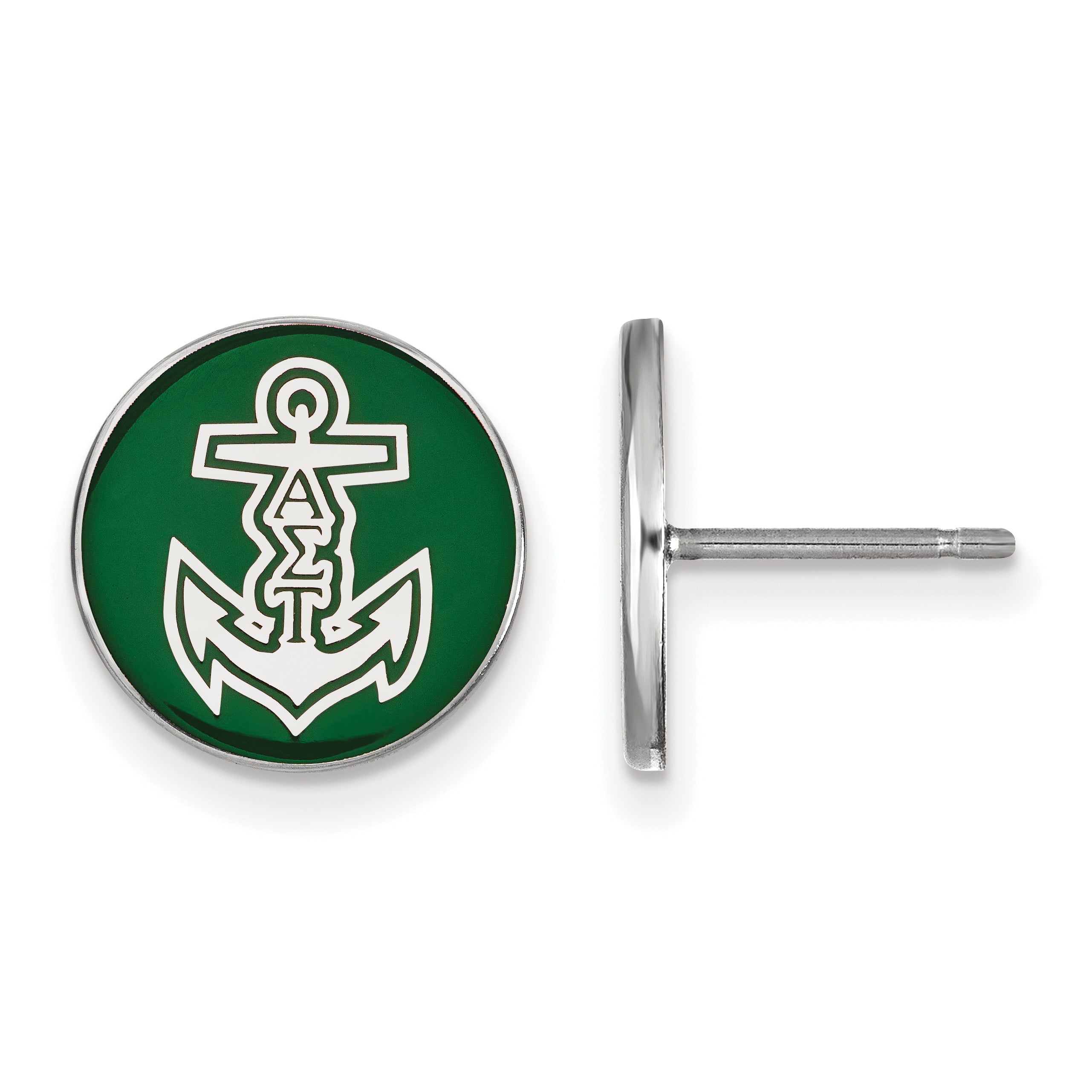 Sterling Silver Rhodium Plated Logoart Alpha Sigma Tau Sorority Symbol Color Enamel Post Earrings