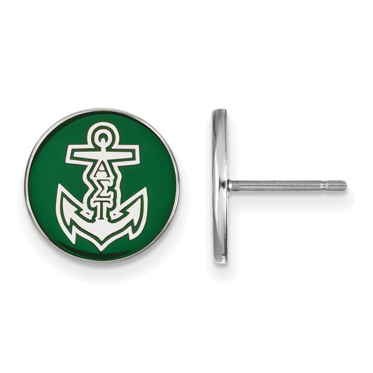 Sterling Silver Rhodium Plated Logoart Alpha Sigma Tau Sorority Symbol Color Enamel Post Earrings