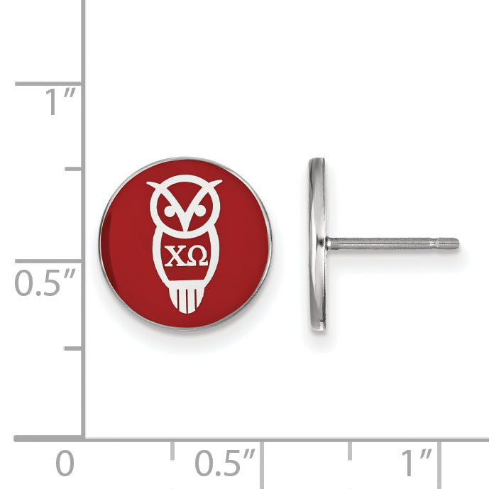 Sterling Silver Rhodium Plated Logoart Chi Omega Sorority Symbol Color Enamel Post Earrings