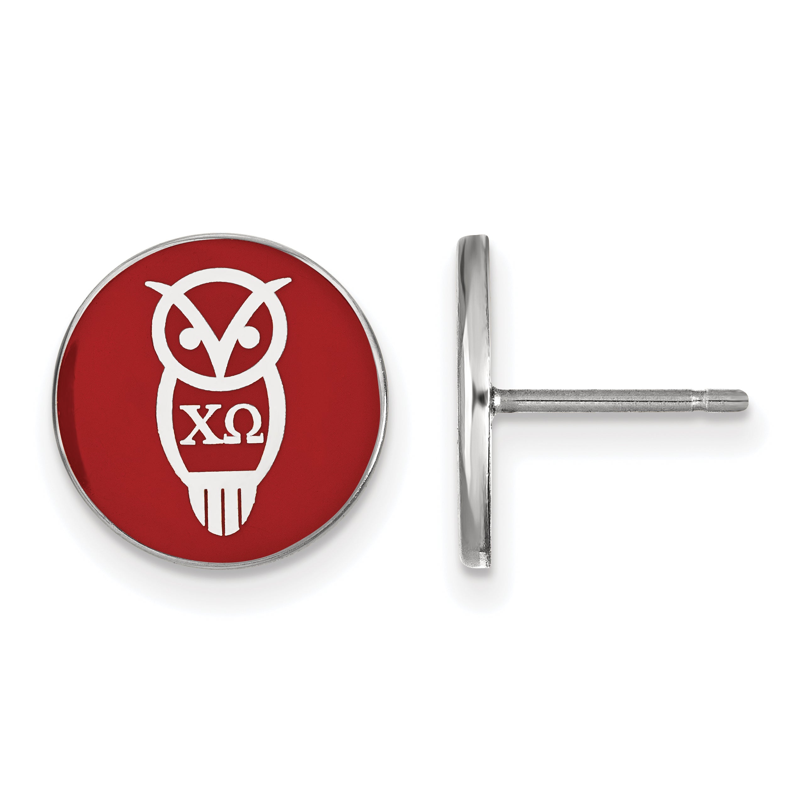 Sterling Silver Rhodium Plated Logoart Chi Omega Sorority Symbol Color Enamel Post Earrings