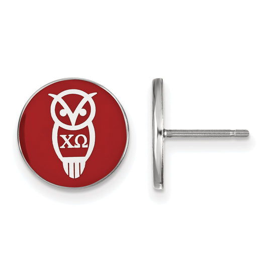 Sterling Silver Rhodium Plated Logoart Chi Omega Sorority Symbol Color Enamel Post Earrings