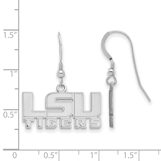 Sterling Silver Rhodium Plated Logoart Louisiana State University L S U Tigers Small Dangle Wire Earrings