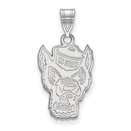 14K White Gold Logoart North Carolina State University Wolf Large Pendant