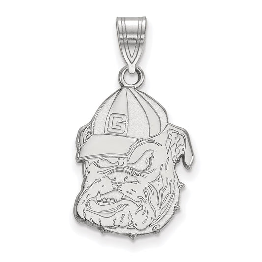 Sterling Silver Rhodium Plated Logoart University Of Georgia Bulldog Large Pendant
