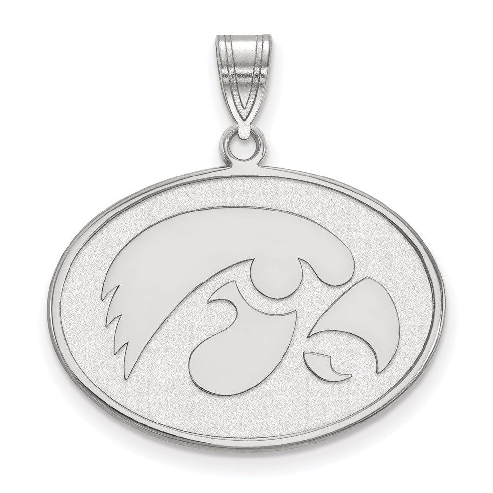 Sterling Silver Rhodium Plated Logoart University Of Iowa Hawk Large Oval Pendant
