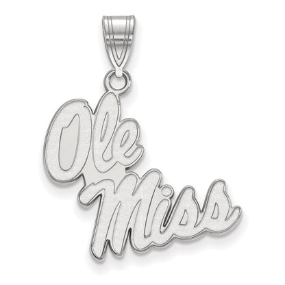 Sterling Silver Rhodium Plated Logoart University Of Mississippi Ole Miss Large Pendant
