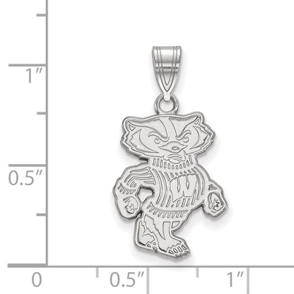 Sterling Silver Rhodium Plated Logoart University Of Wisconsin Badger Large Pendant