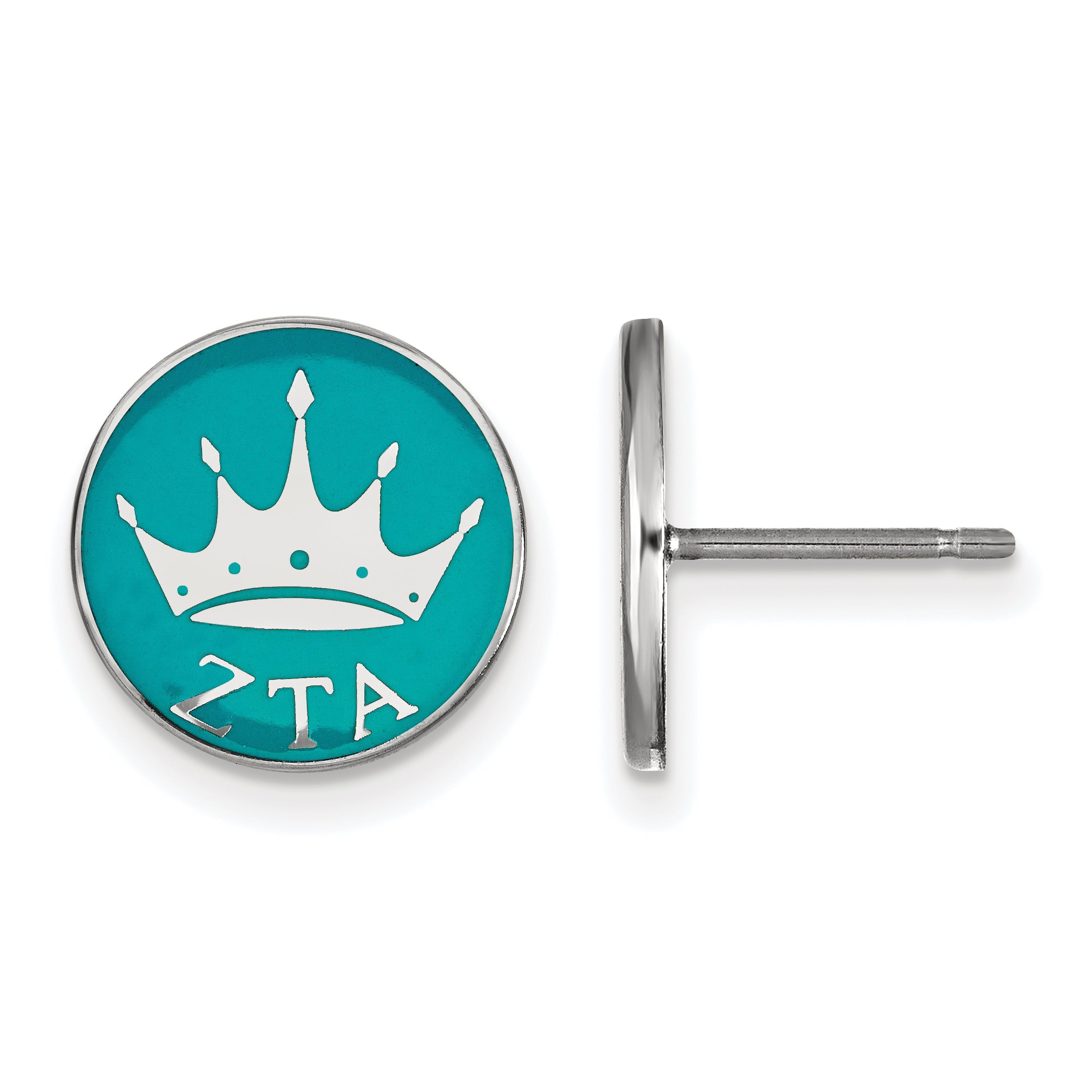 Sterling Silver Rhodium Plated Logoart Zeta Tau Alpha Sorority Symbol Color Enamel Post Earrings