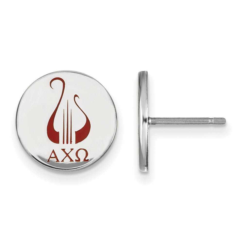 Sterling Silver Rhodium Plated Logoart Alpha Chi Omega Sorority Symbol Color Enamel Post Earrings