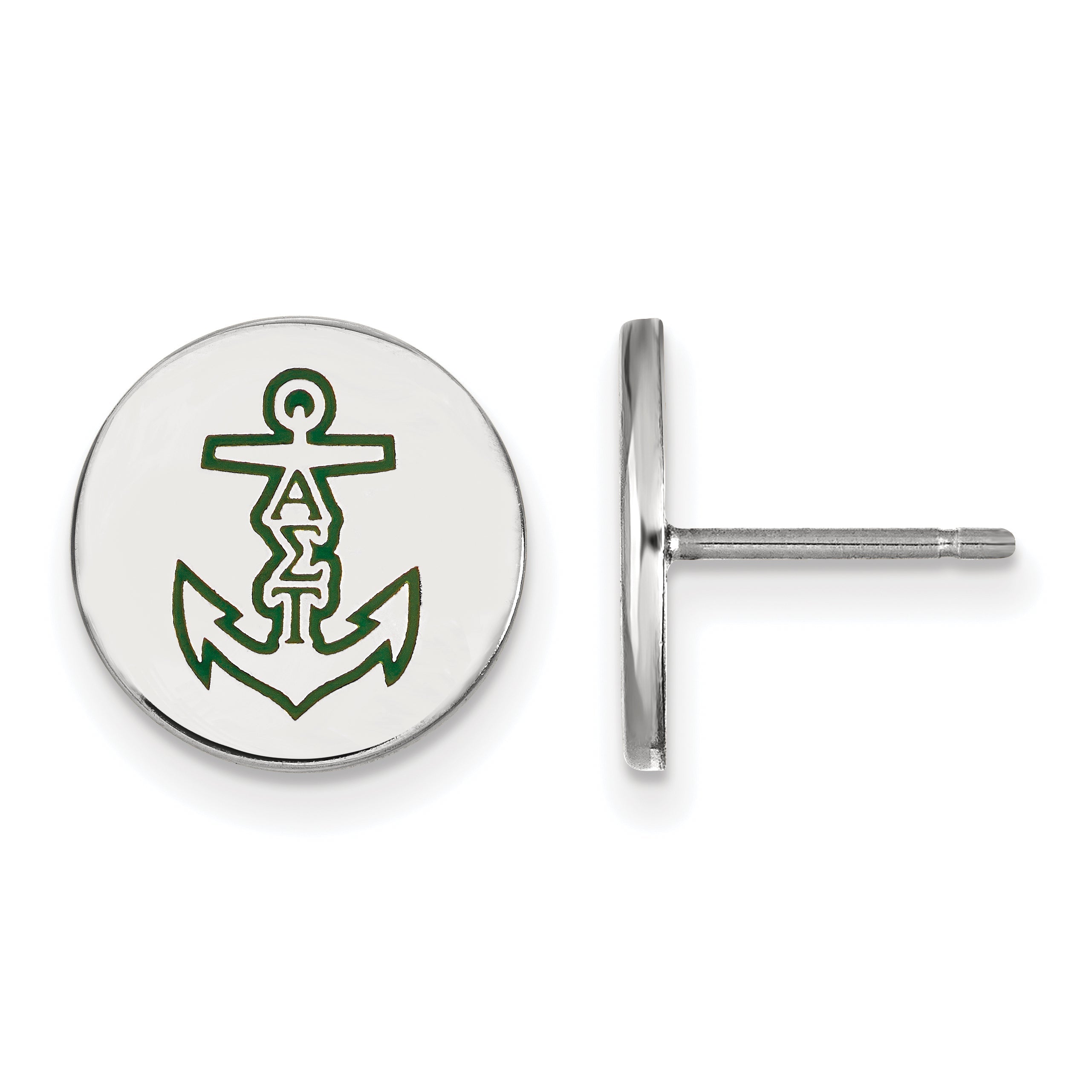 Sterling Silver Rhodium Plated Logoart Alpha Sigma Tau Sorority Symbol Color Enamel Post Earrings