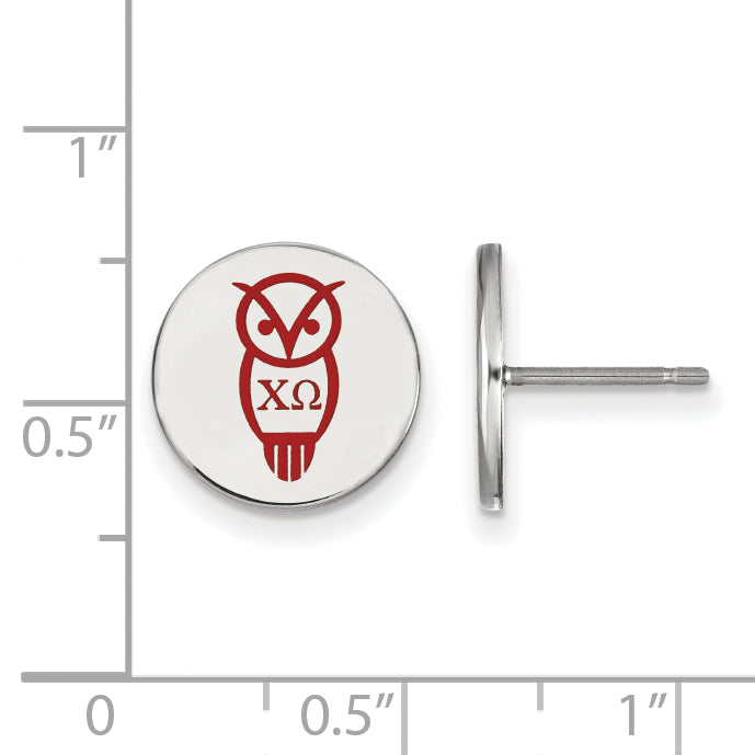 Sterling Silver Rhodium Plated Logoart Chi Omega Sorority Symbol Color Enamel Post Earrings